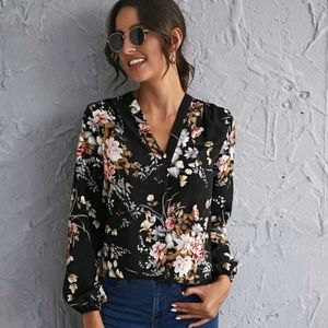 SHEIN Floral Print Lantern Sleeve Top